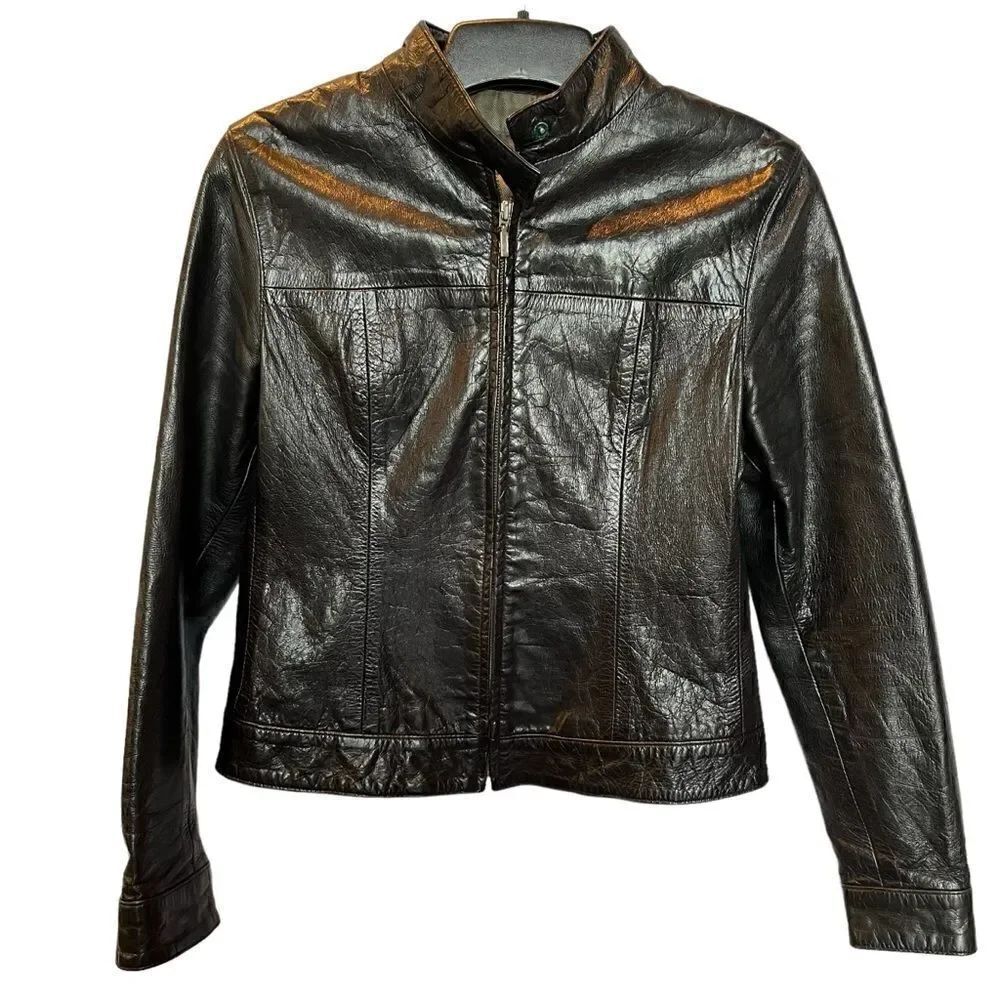 Transmission Women's Black Leather Jacket, Lined Size XL